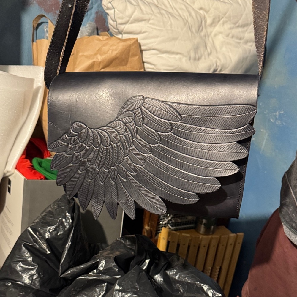 Black Leather Winged  Bag